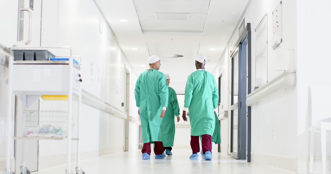 Surgeons Walking in Hospital Hallway Wearing Green Scrubs - Free Images, Stock Photos and Pictures on Pikwizard.com