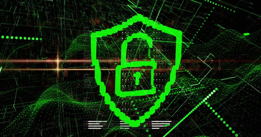 Digital Cybersecurity Illustration with Network Lock Icon