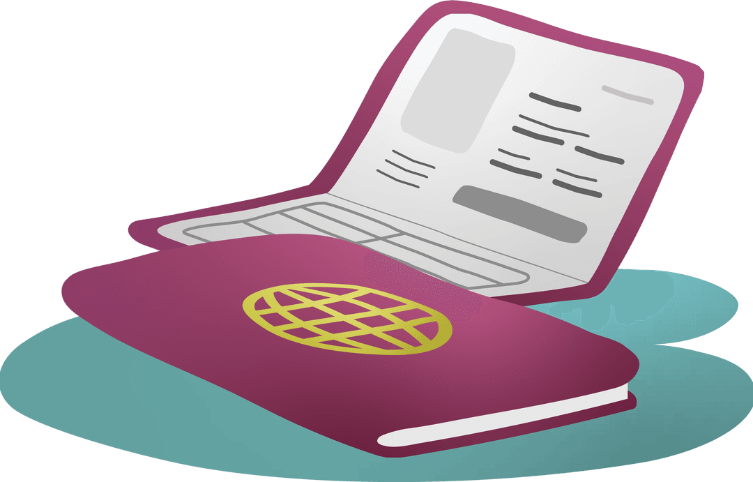 Digital Passport Illustration on Transparent Background for Travel Concept