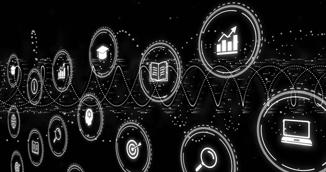 Futuristic Digital Network with Glowing Data Icons
