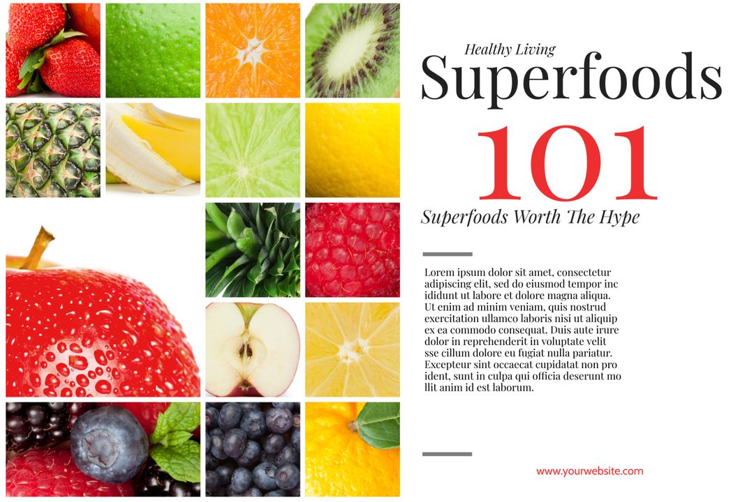 Colorful Superfoods Collage with Fresh Fruits and Vegetables - Download Free Stock Templates Pikwizard.com