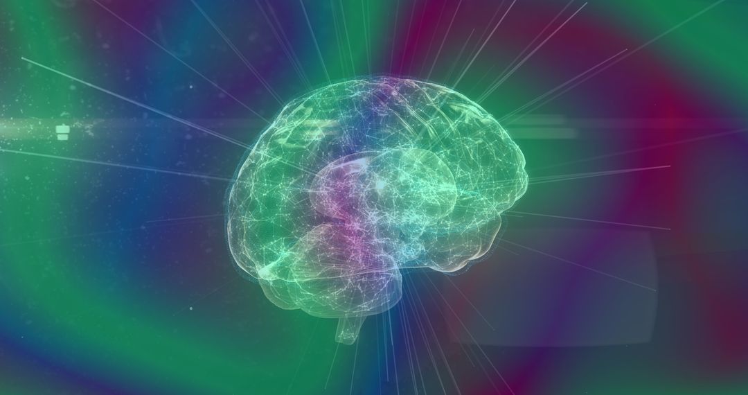 Futuristic Digital Brain with Vibrant Neon Background