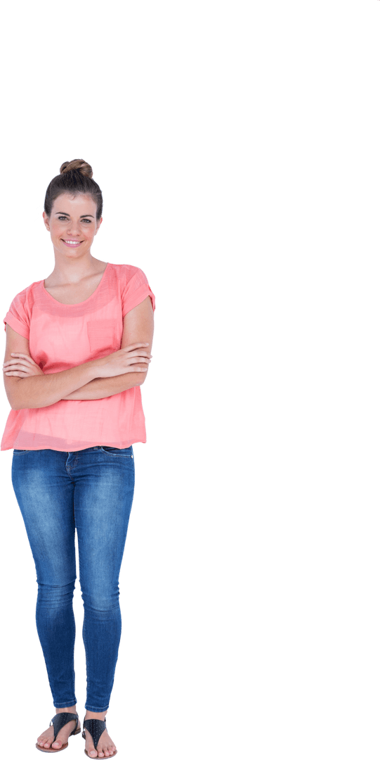 Transparent Full Length of Smiling Woman Standing Arms Crossed