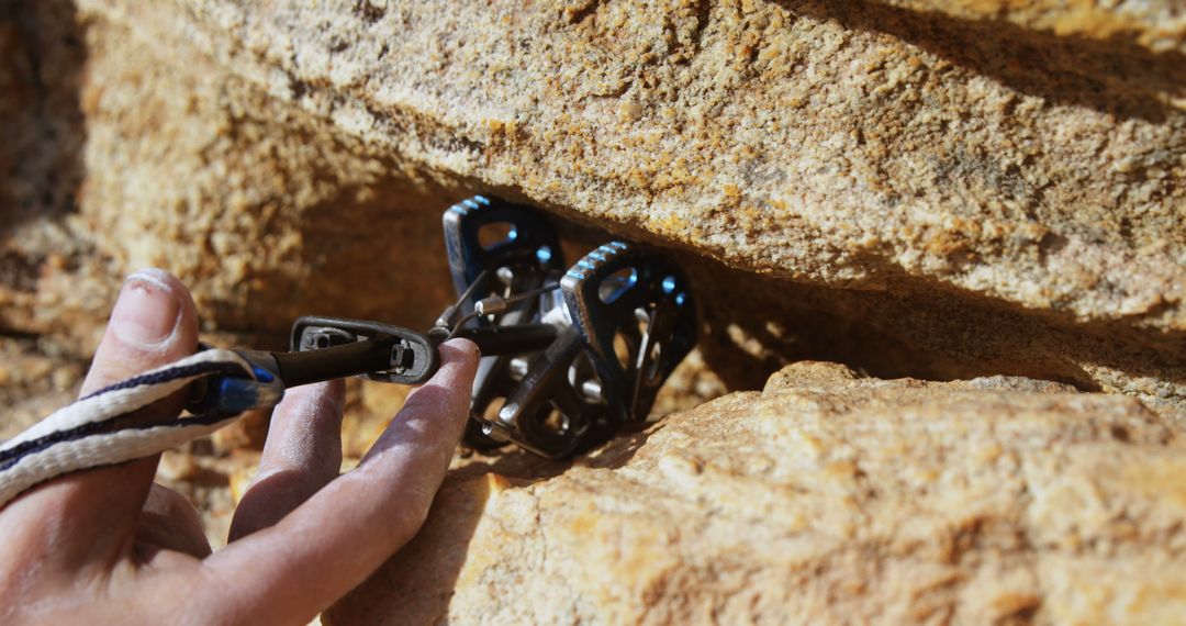 Climber Securing Cam Device into Crack of Rock - Free Images, Stock Photos and Pictures on Pikwizard.com