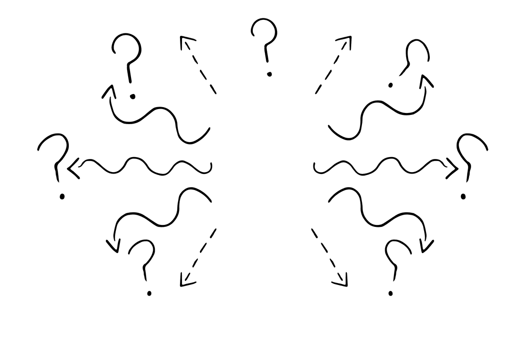 Curly Arrows with Question Marks on Transparent Background