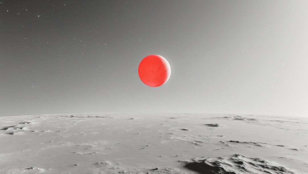 Vibrant Red Sphere Glowing Above Alien Terrain