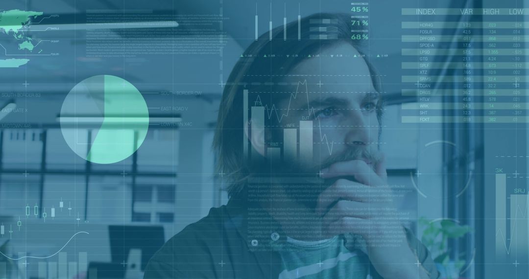 Businessman Analyzing Data Projections in Modern Office Environment