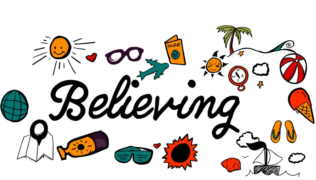 Colorful Travel Icons and Text Transparent Background