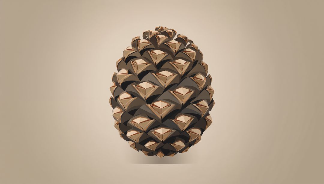 Faceted Geometric Pine Cone with Triangular Bevels on Warm Beige Gradient