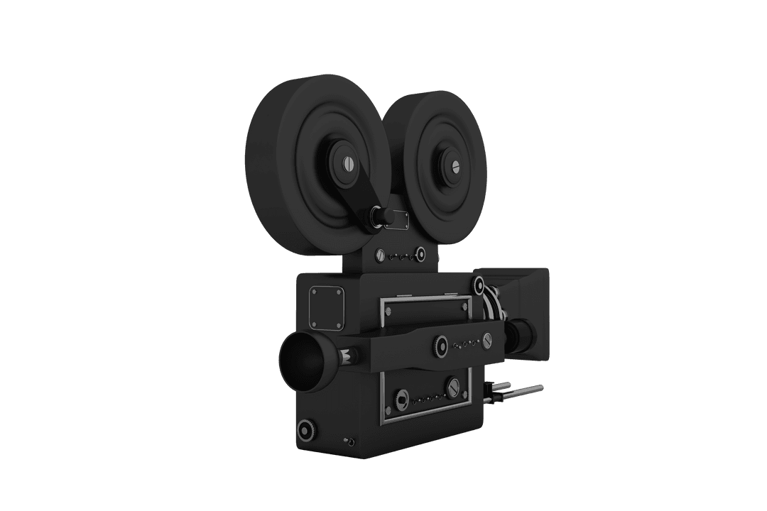 Vintage Black Movie Camera Design with Transparent Background