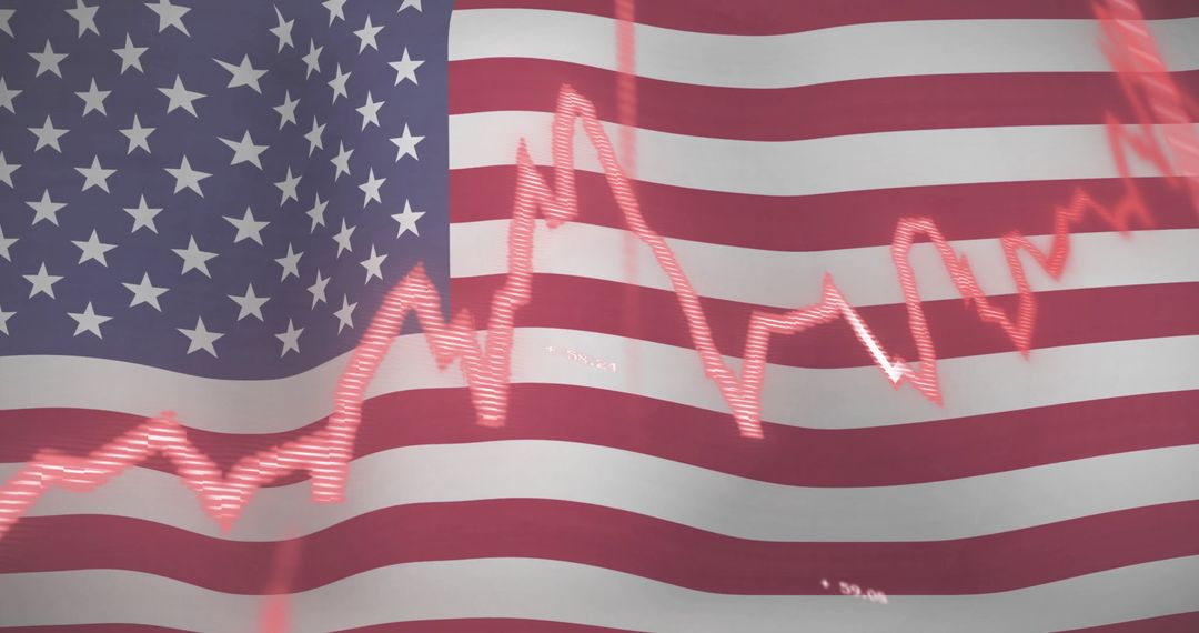 Stock Market Volatility Visualized Over American Flag