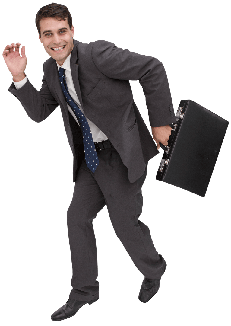 Smiling Businessman Walking with Briefcase on Transparent Background