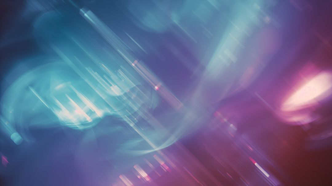 Iridescent Neon Light Trails Creating Diagonal Motion Blur in Cyan and Magenta Gradient