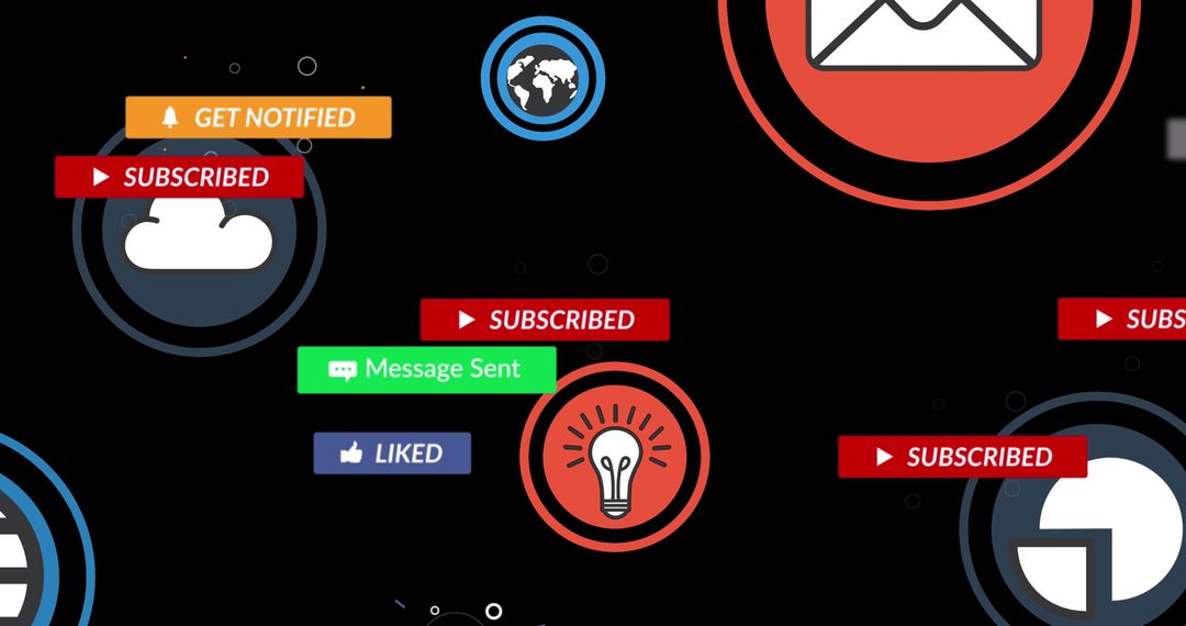 Social Media Icons with Messaging Symbols on Black Background