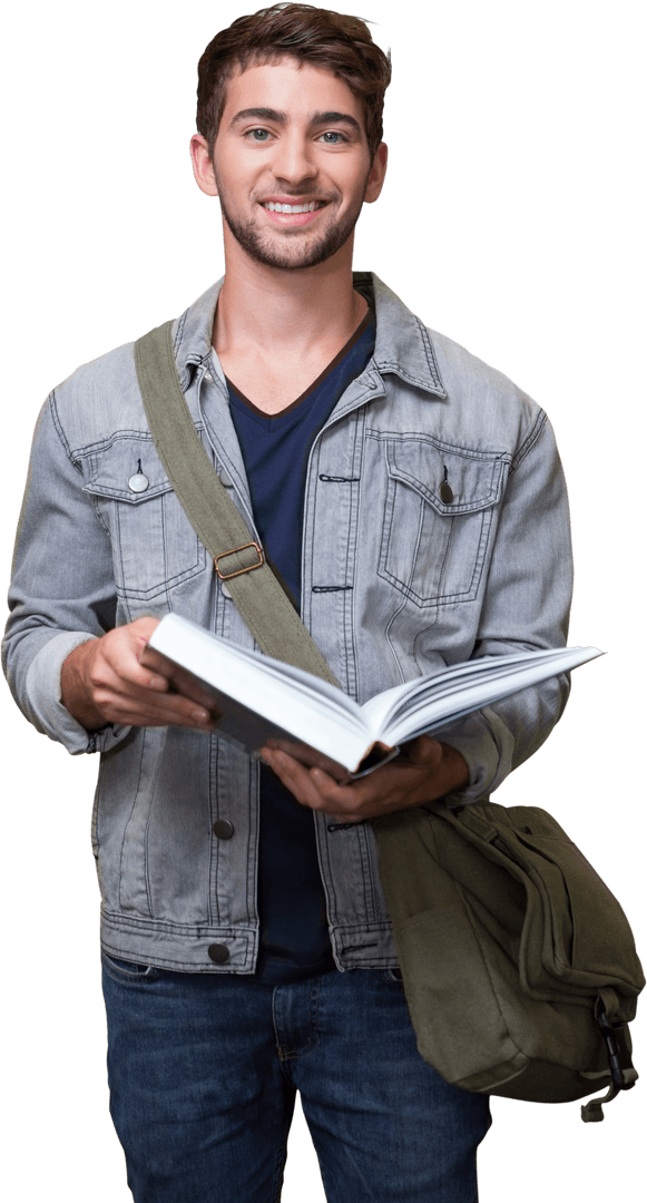 Transparent Young Male Student Smiling Holding Book
