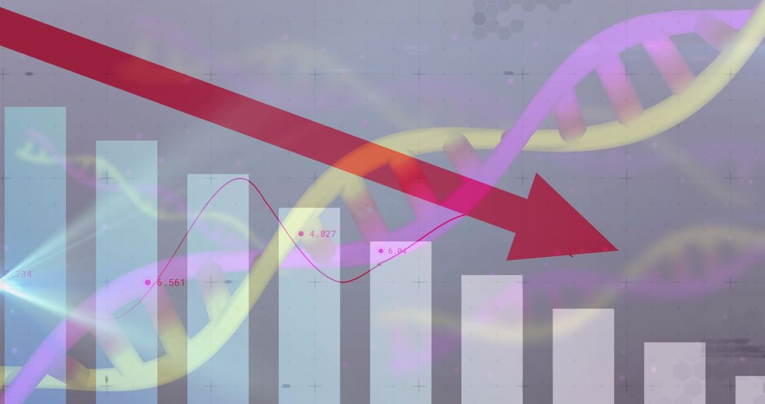 Graph with Red Arrow Symbolizing Economic Downturn on DNA Background