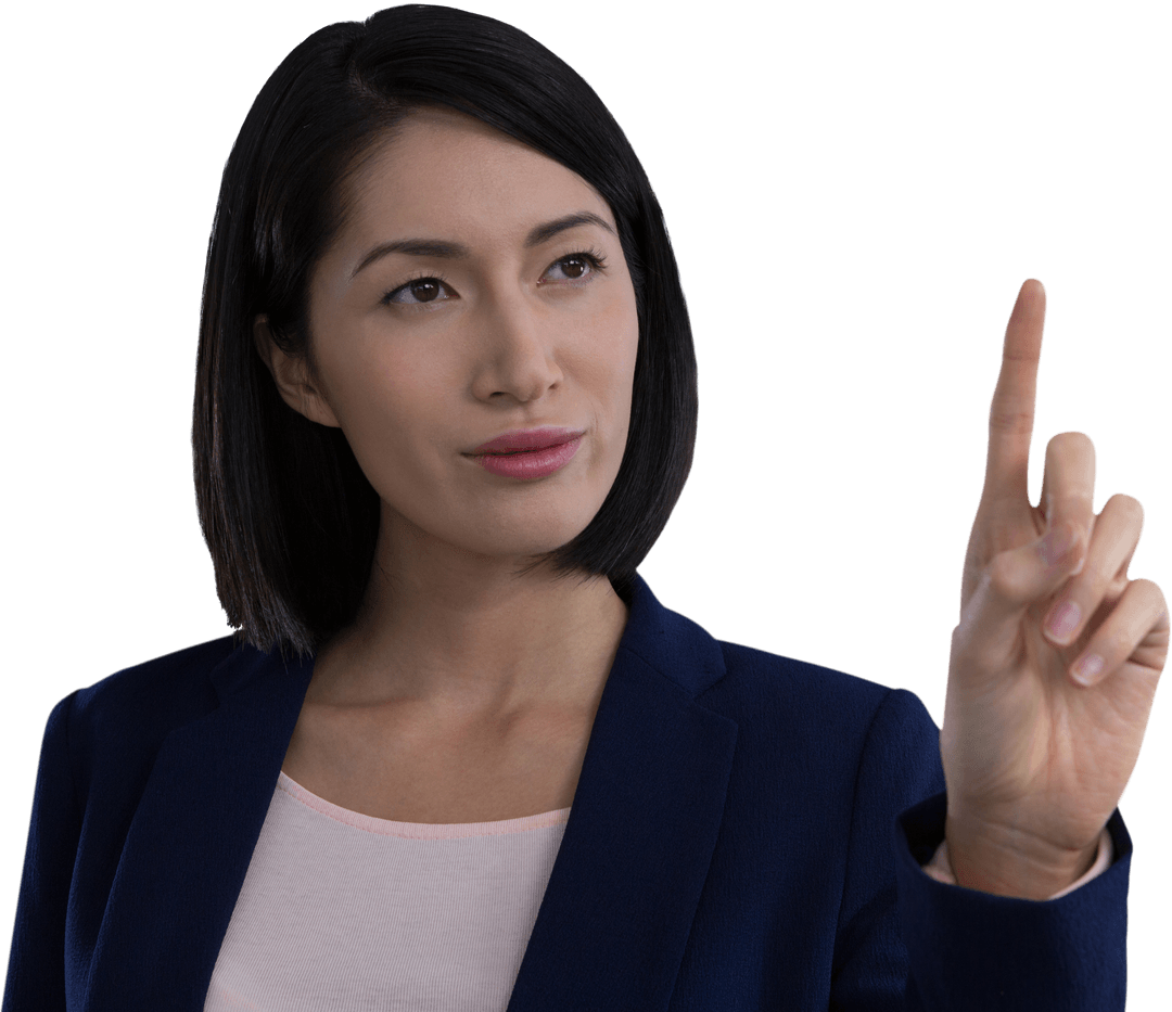 Transparent Businesswoman Using Invisible Touchscreen Technology