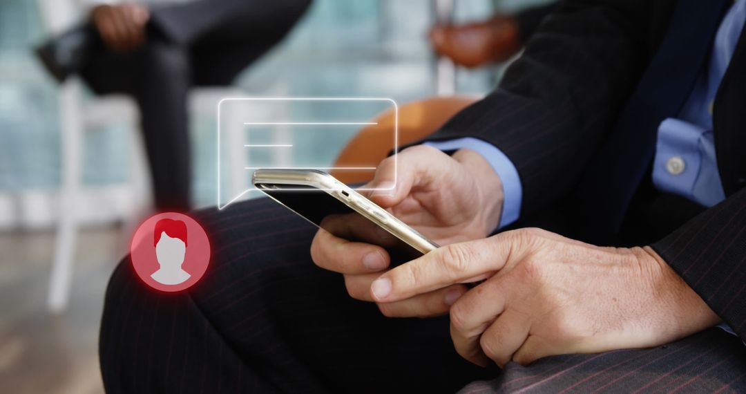 Businessman Using Smartphone with Digital Interface
