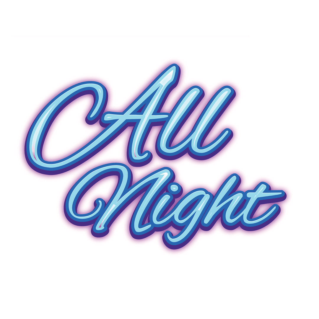 Stylish Neon All Night Text on Transparent Background