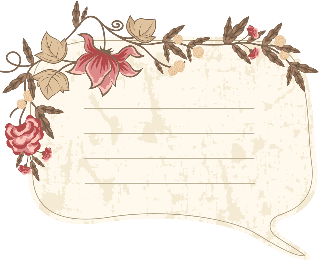 Vintage Floral Speech Bubble on Transparent Background with Copy Space