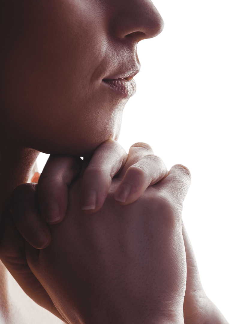 Transparent Close Up of Woman Praying with Hands Crossed
