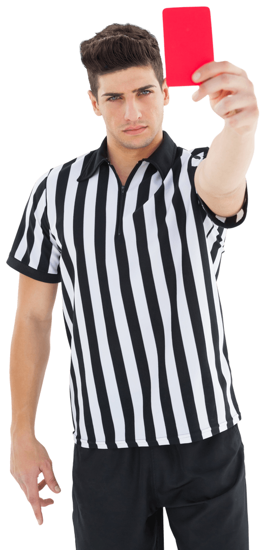 Serious Referee Determined Showing Red Card on Transparent Background