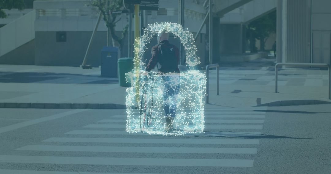 Digital Security Concept with Cloud Lock and Cyclist