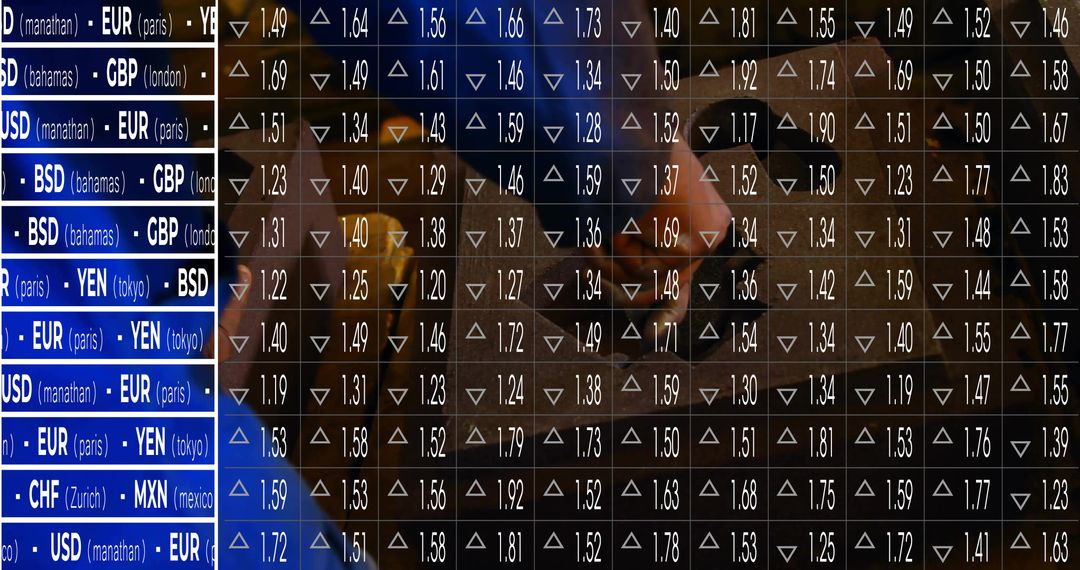 Digital Currency Exchange Rate Grid on Modern Trading Floor