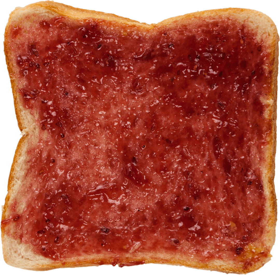 Close-Up of Bread with Strawberry Jam on Transparent Background