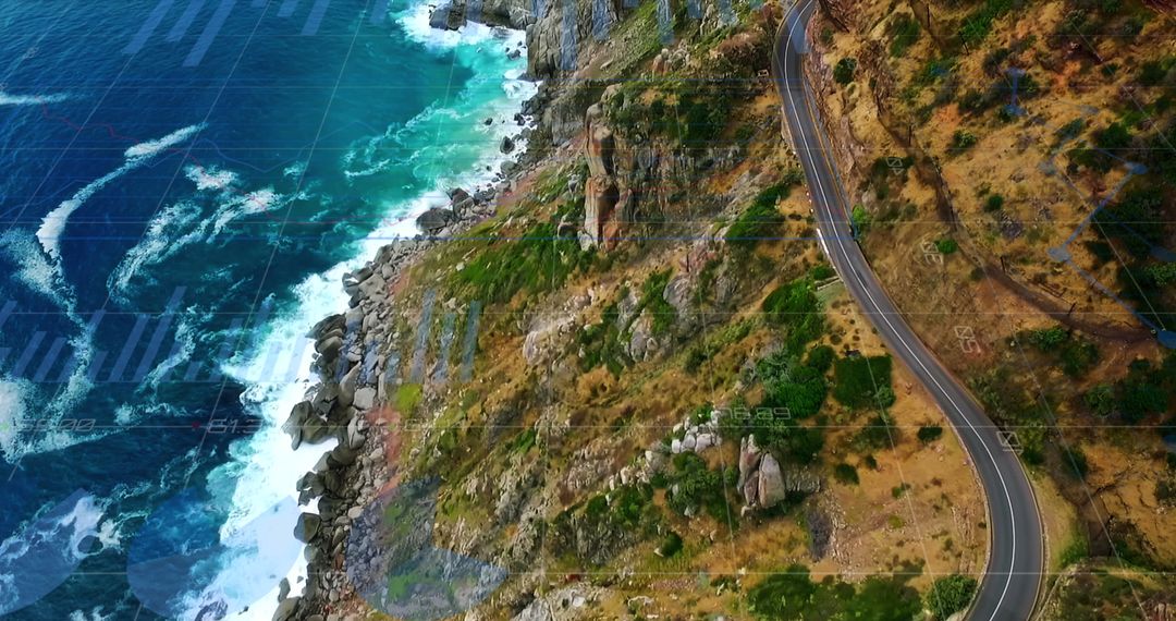 Coastal Road with Overlay of Financial Data and Graphs