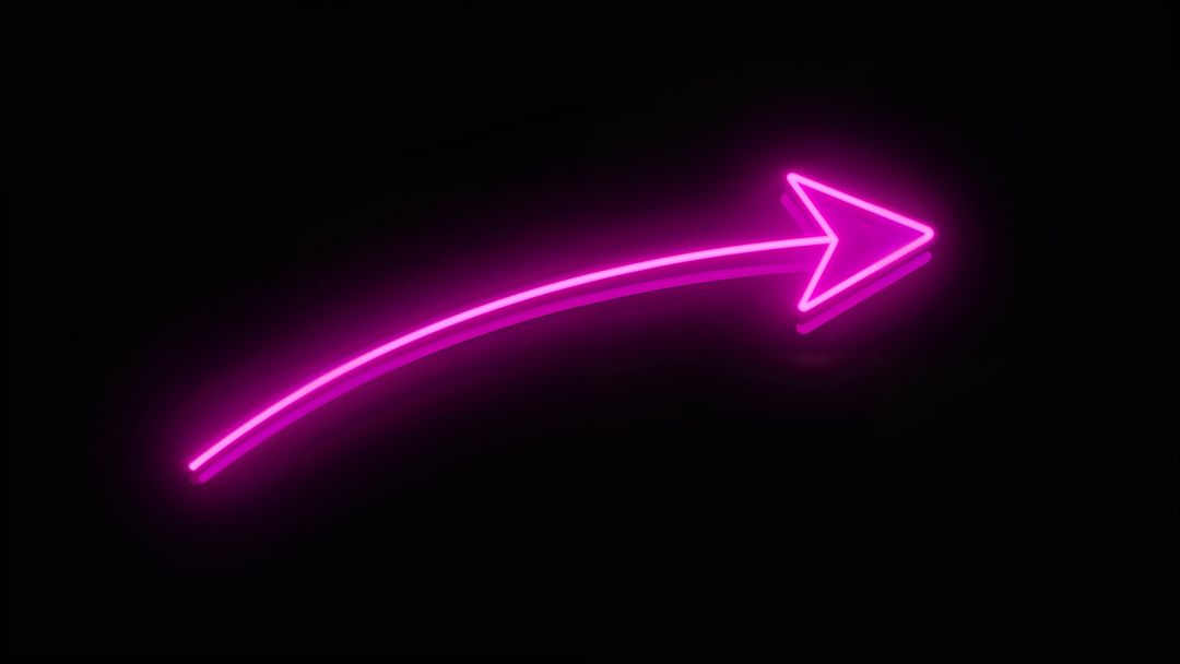 Vibrant neon pink arcing curved arrow with glowing effect