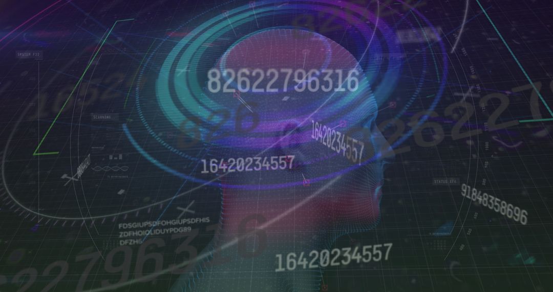 Futuristic Digital Interface with Number Code and Glitch Effects