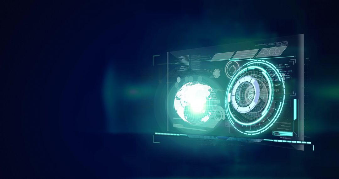 Futuristic Digital Interface with Rotating Neon Scanner