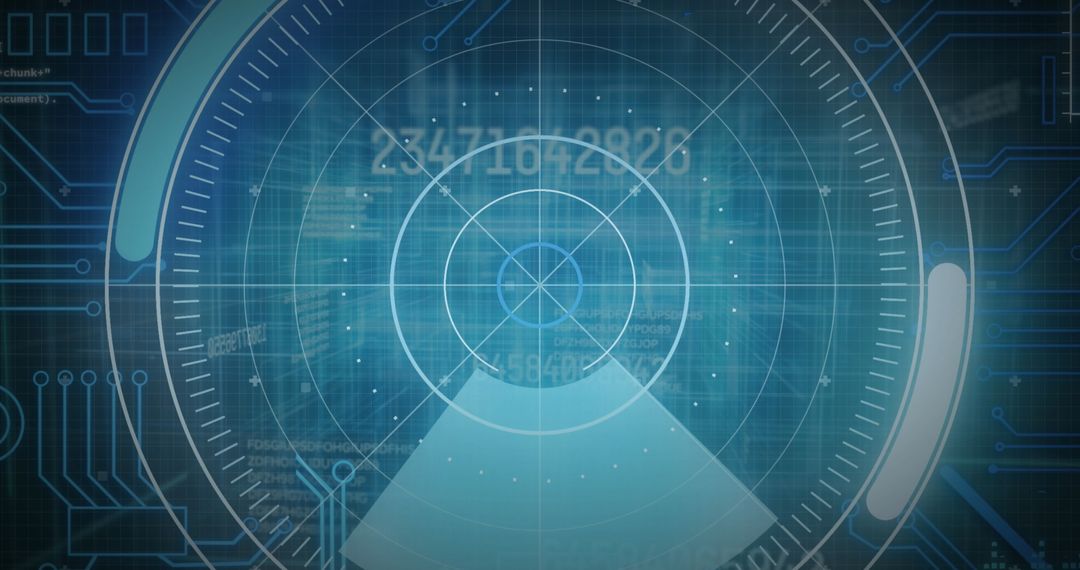 Futuristic Digital Interface with Radar and Data Grid Background