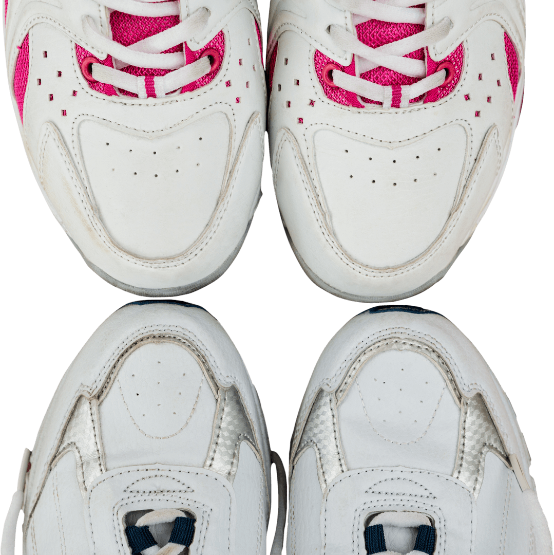 Transparent Top View of Stylish Athletic Shoes with Pink Highlights