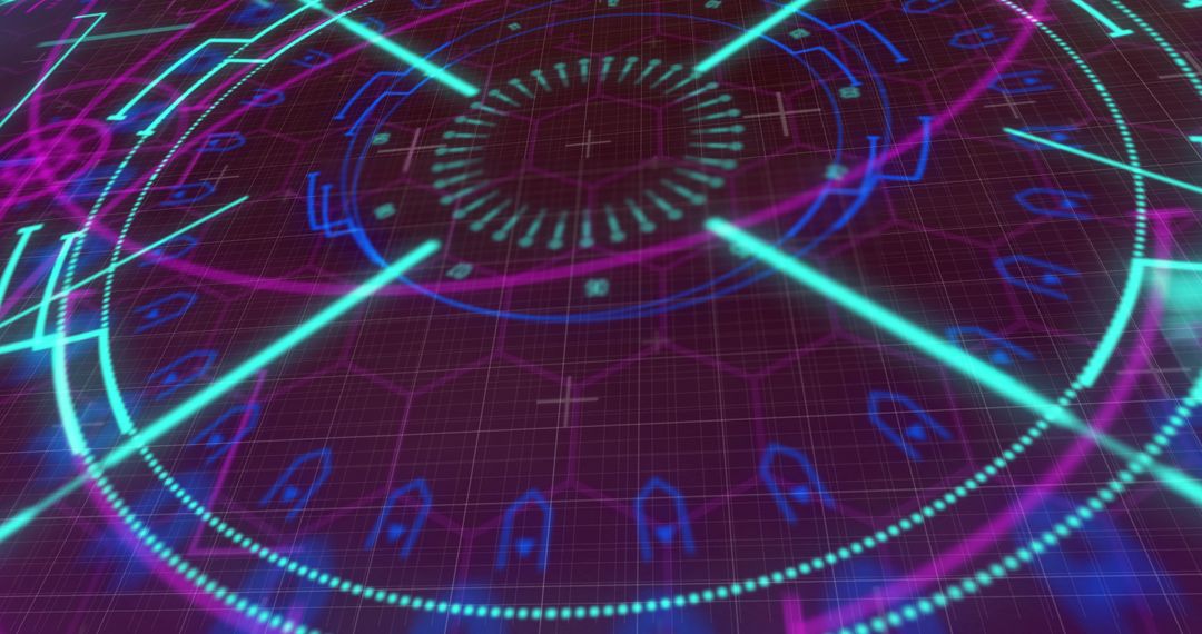 Futuristic Digital Interface with Scanning Scope and Hexagons