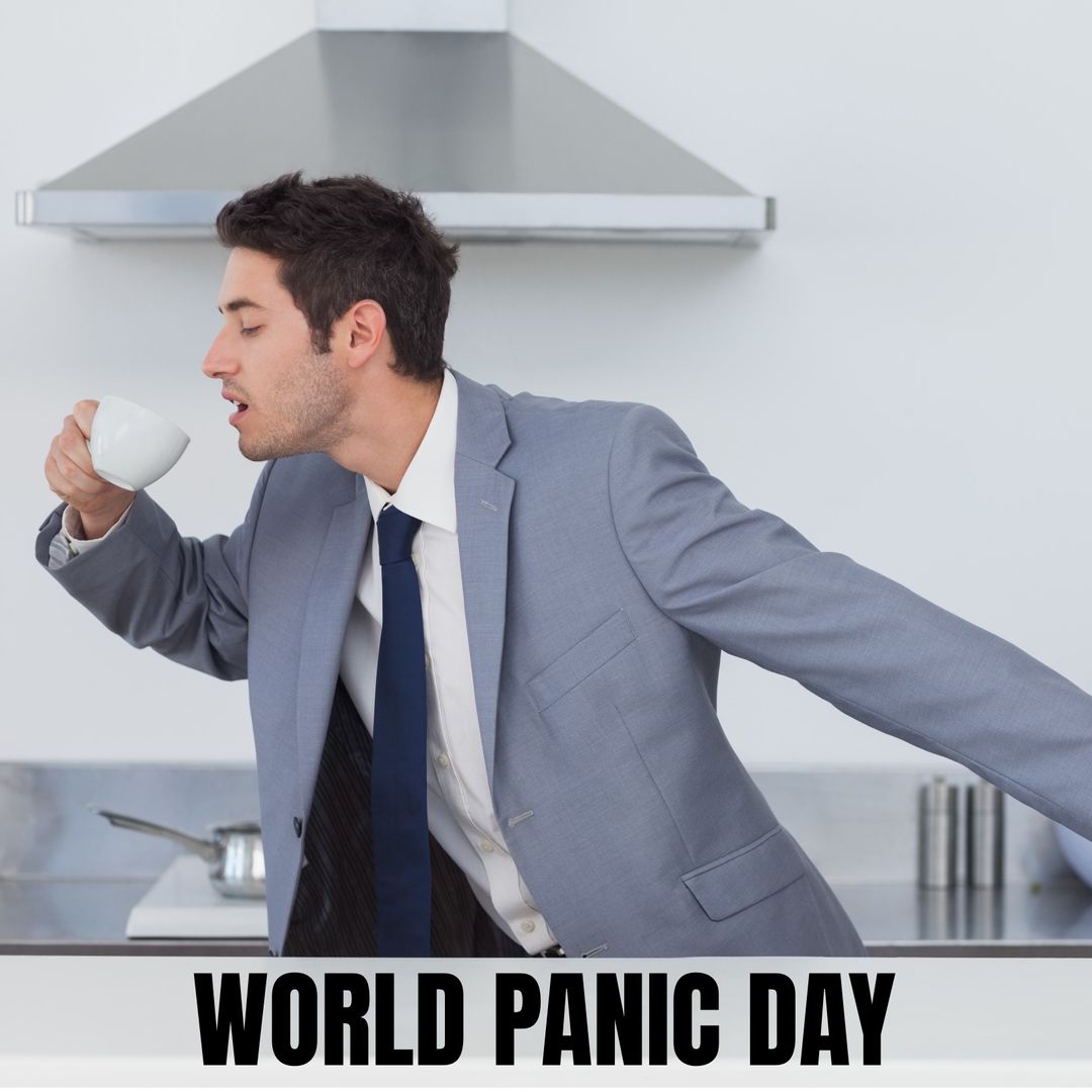 Businessman Rushing with Coffee for Time Management Initiative