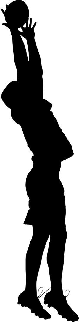 Transparent Silhouette of Player Jumping to Secure Rugby Ball