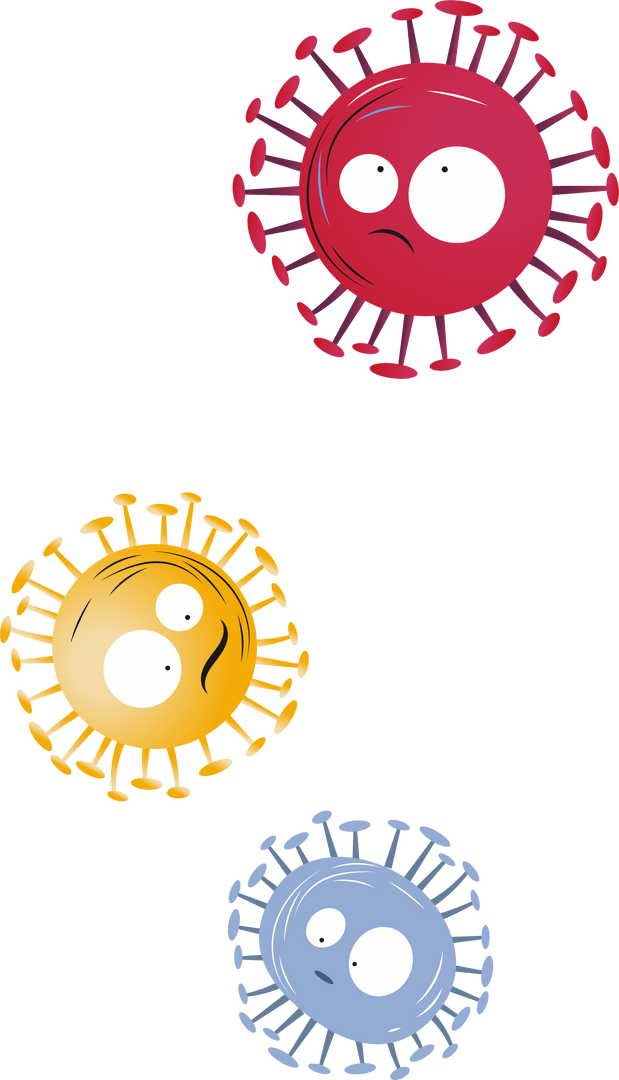 Floating Cartoon Viruses on Transparent Background Illustrating Pandemics