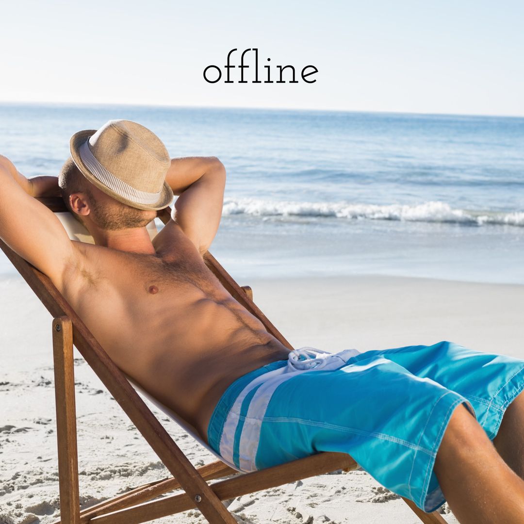 Man Relaxing on Beach Chair Embracing Offline Serenity