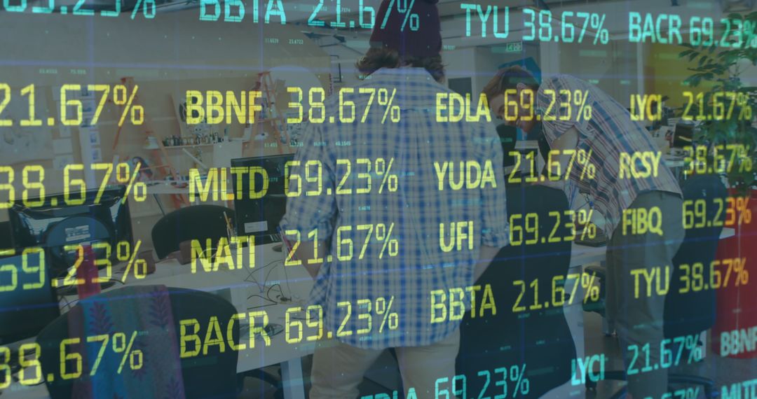 Digital Financial Data Displaying Over Business Meeting