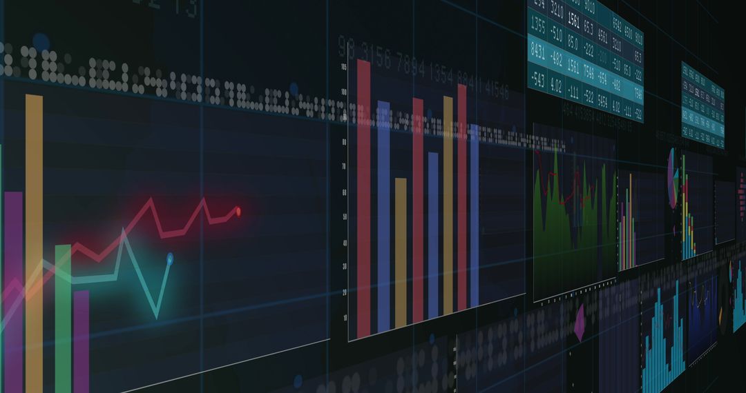 Digital Financial Data Analyzing with Bar and Line Graphs on Screen