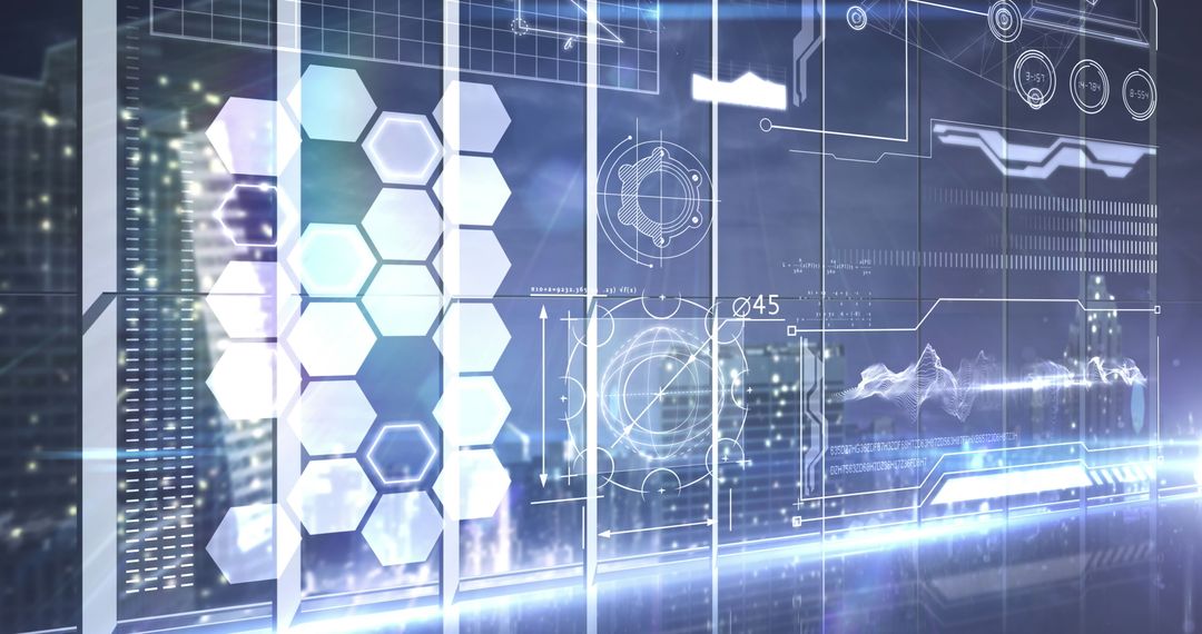 Digital Futuristic Interface with Holographic Cityscape