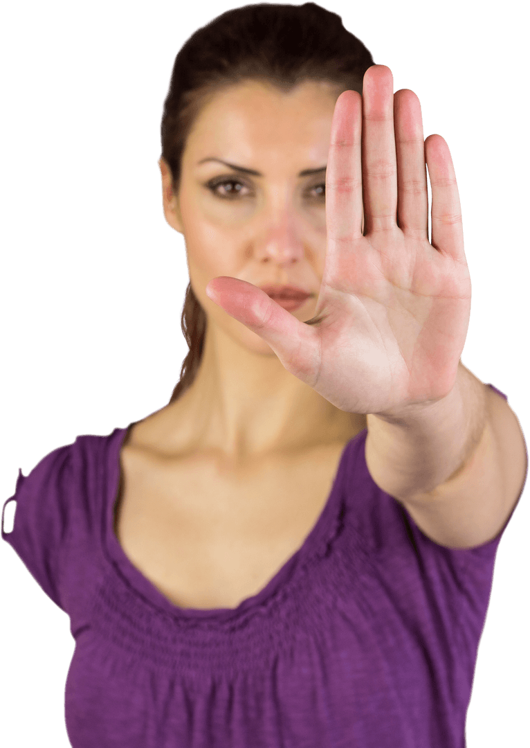 Woman Gesturing Stop with Hand, Transparent Background