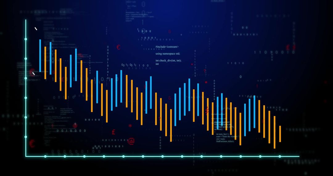 Futuristic Digital Analytics Chart with Code Overlay