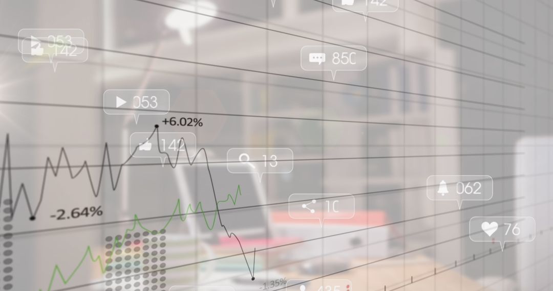 Digital Interface with Social Media Metrics Overlaid on Office Background