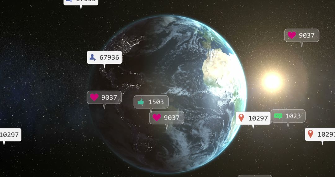 Digital Social Media Activity Circling Earth With Network Icons