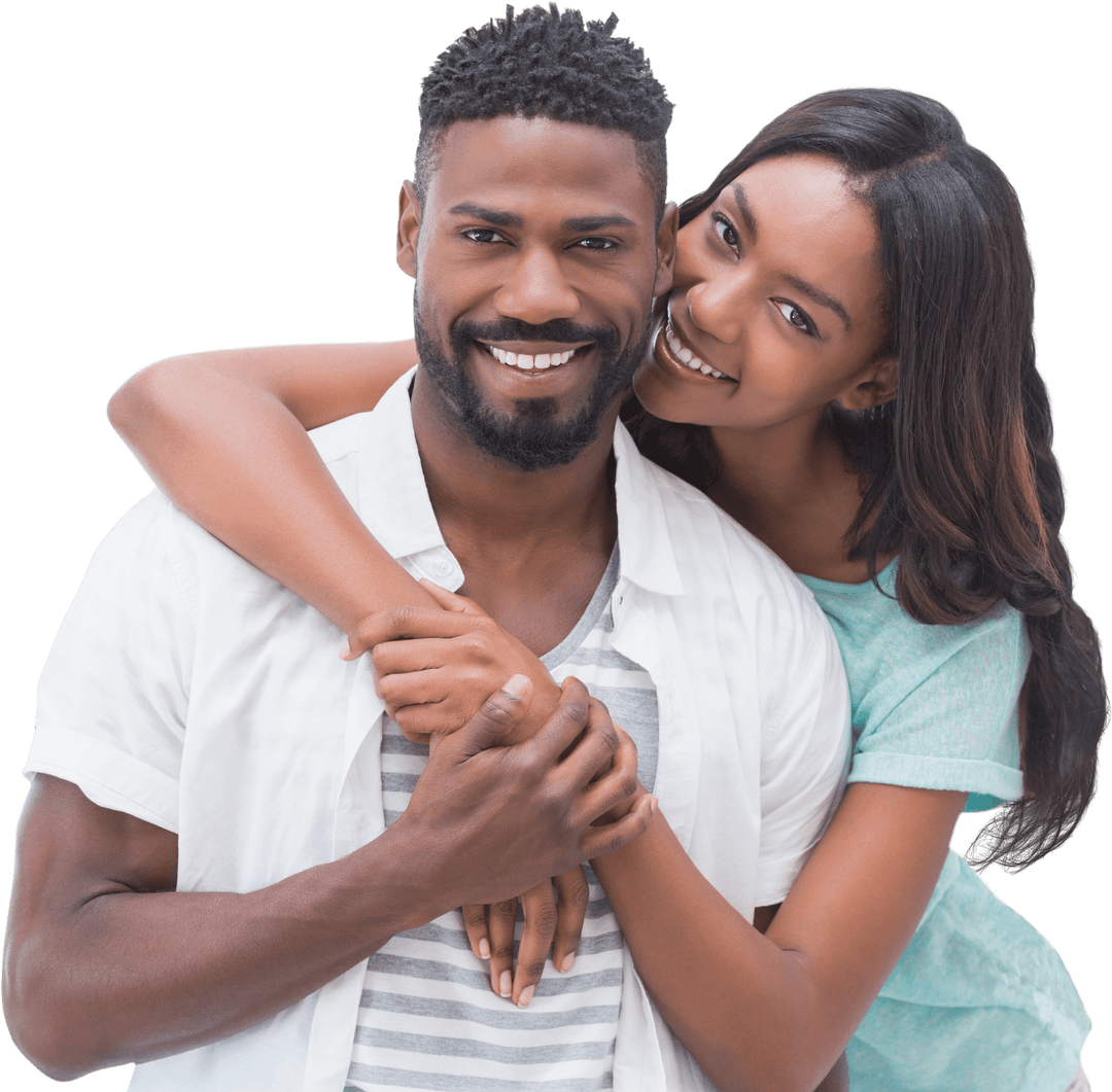 Smiling Couple Embracing on Bluetooth Cat Ear Headphones with Translucent Bluetooth Cat Bar