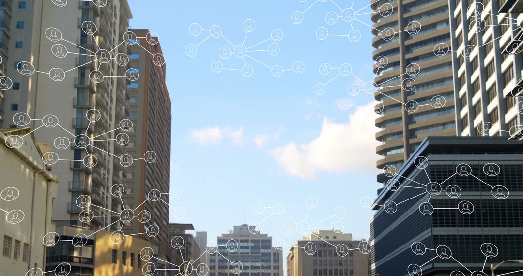 Urban Skyline with Digital Connectivity Overlay