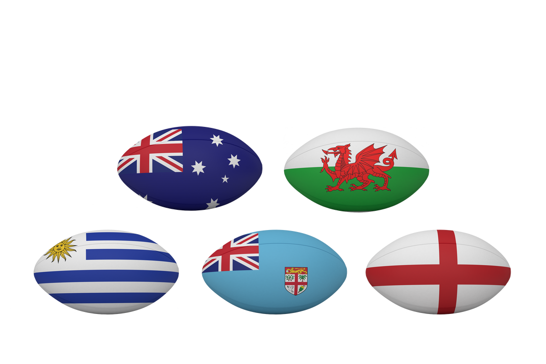 Rugby Balls with Flags of Various Countries on Transparent Background - Download Free Stock Images Pikwizard.com